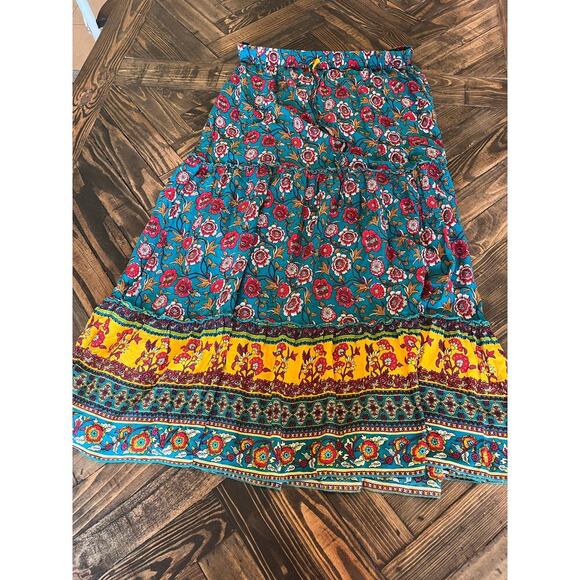 Boho Western Cottage Floral Tiered Broom Skirt Women Large Light Southwestern - Picture 1 of 6